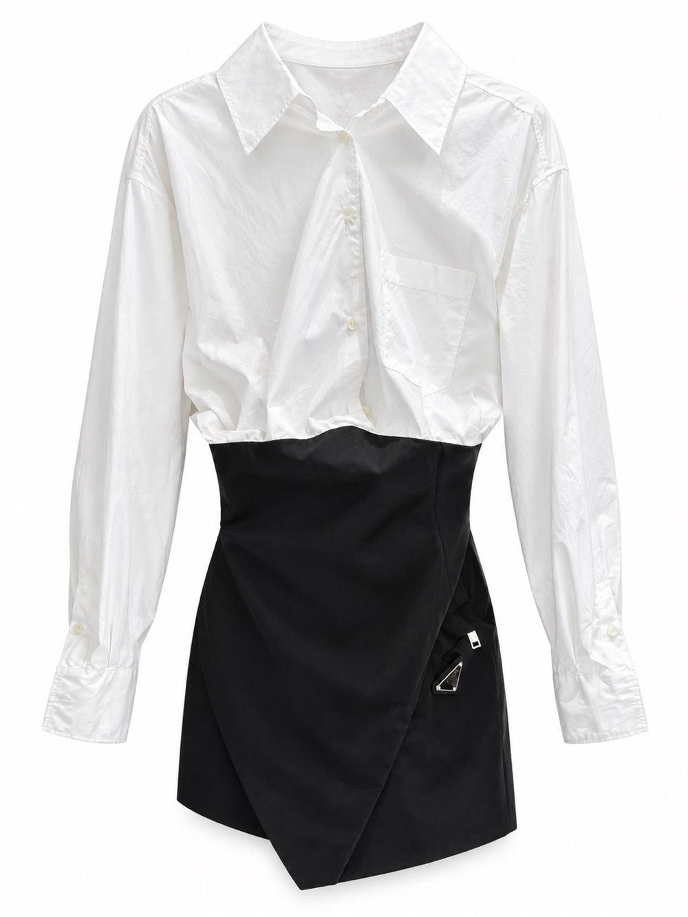 Prada Black and White Asymmetrical Wrap Mini Shirt Skirt